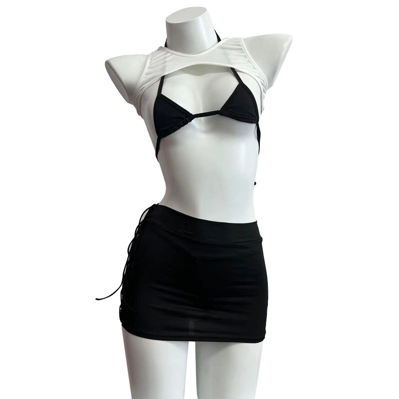 Image of Erotic lingerie sexy hollow small chest show big three-point see-through bra free passion temptation set 2147